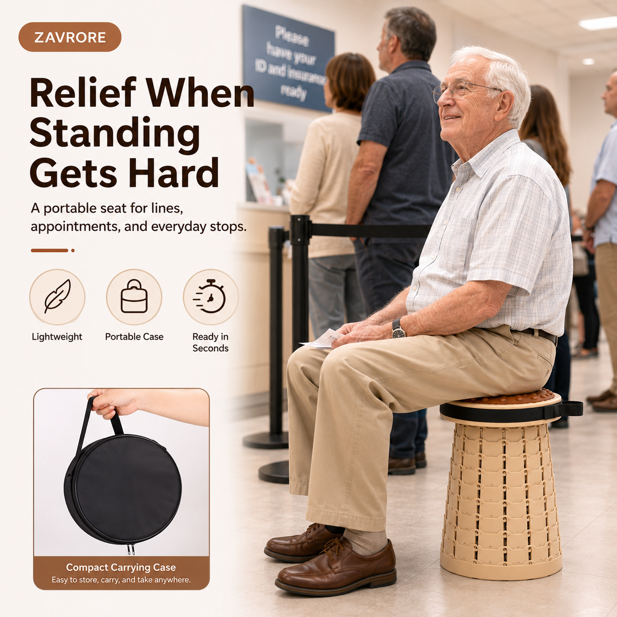 SeatGo Foldable Portable Stool + Cover & Strap included