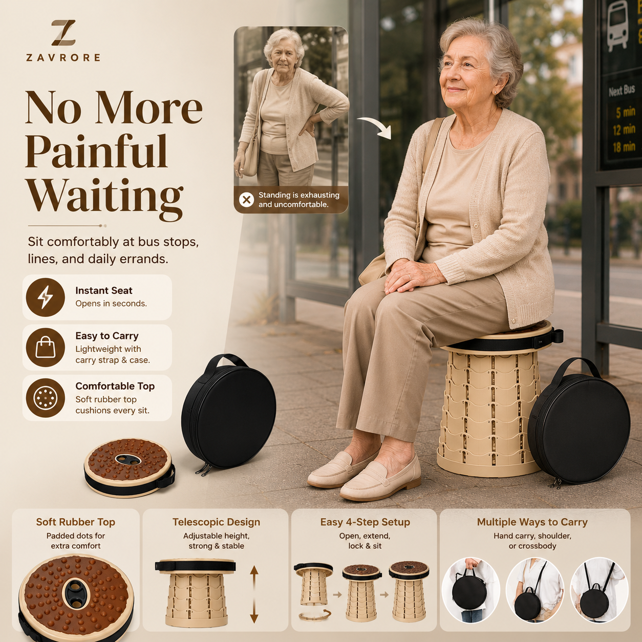 SeatGo Foldable Portable Stool + Cover & Strap included