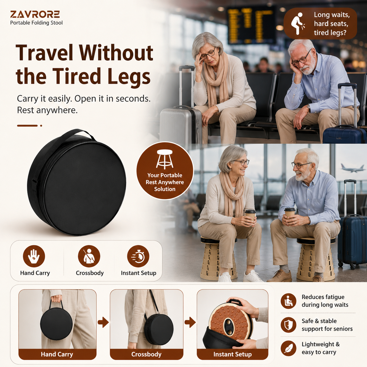 SeatGo Foldable Portable Stool + Cover & Strap included