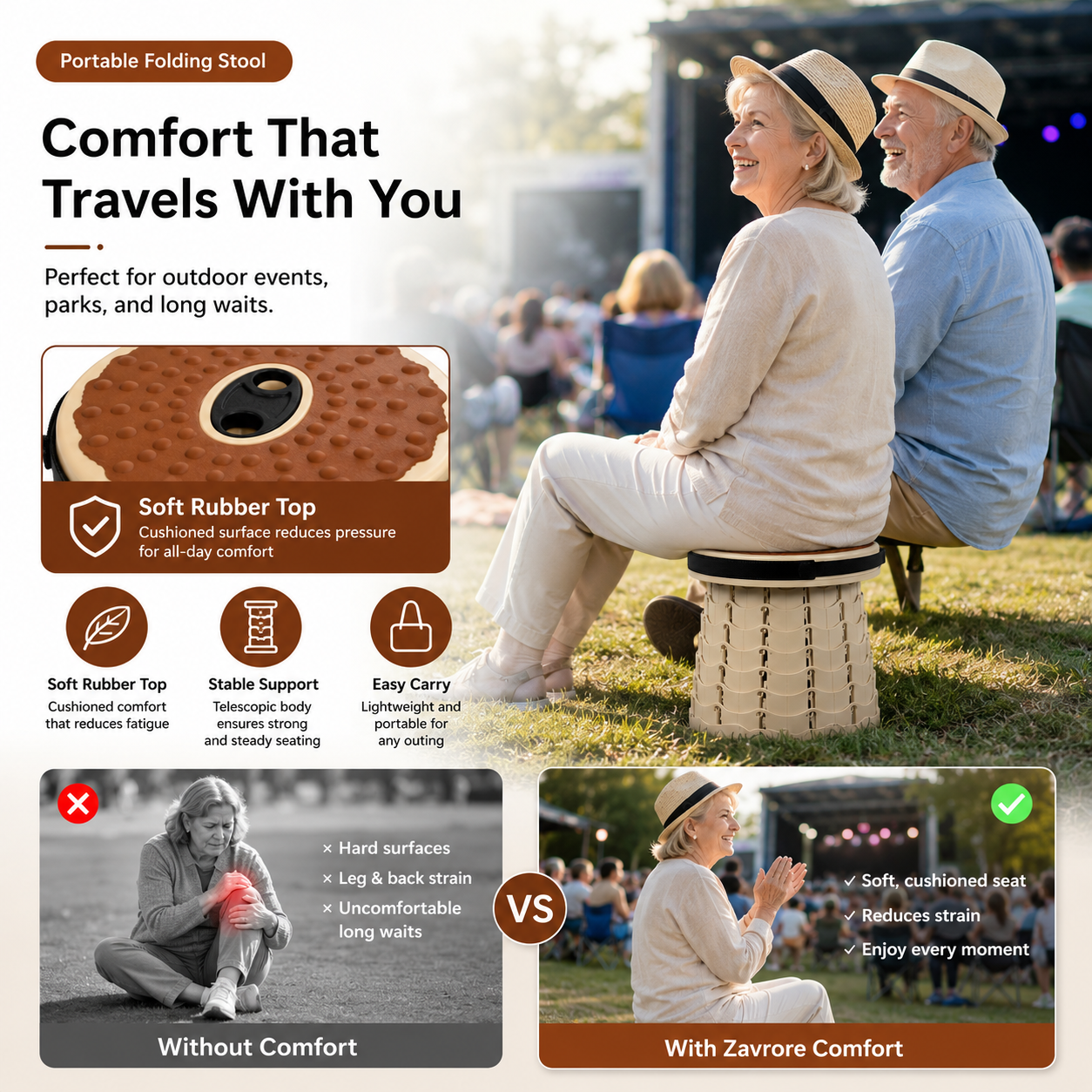 SeatGo Foldable Portable Stool + Cover & Strap included