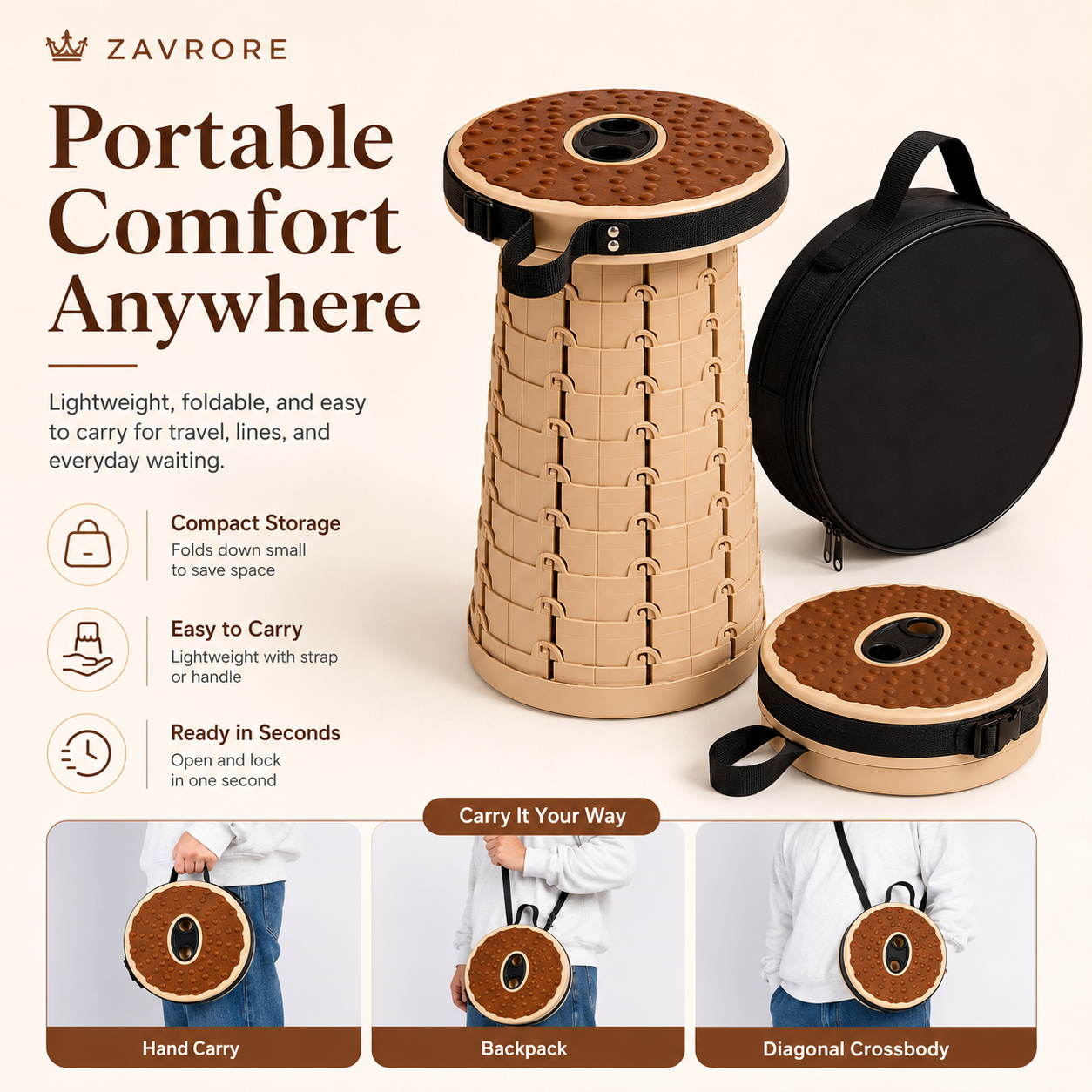 SeatGo Foldable Portable Stool + Cover & Strap included